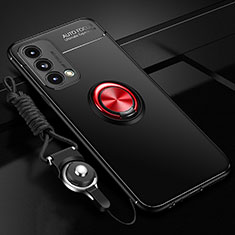 Silikon Hülle Handyhülle Ultra Dünn Schutzhülle Tasche Flexible mit Magnetisch Fingerring Ständer JM3 für OnePlus Nord N200 5G Rot und Schwarz