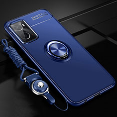 Silikon Hülle Handyhülle Ultra Dünn Schutzhülle Tasche Flexible mit Magnetisch Fingerring Ständer JM3 für Oppo A76 Blau