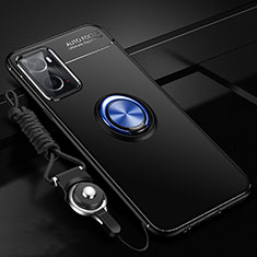 Silikon Hülle Handyhülle Ultra Dünn Schutzhülle Tasche Flexible mit Magnetisch Fingerring Ständer JM3 für Oppo A76 Blau und Schwarz