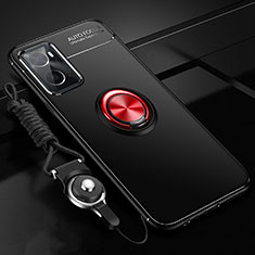 Silikon Hülle Handyhülle Ultra Dünn Schutzhülle Tasche Flexible mit Magnetisch Fingerring Ständer JM3 für Oppo A76 Rot und Schwarz