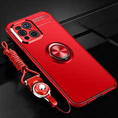 Silikon Hülle Handyhülle Ultra Dünn Schutzhülle Tasche Flexible mit Magnetisch Fingerring Ständer JM3 für Oppo Find X3 5G Rot