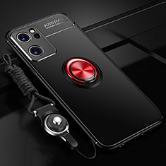 Silikon Hülle Handyhülle Ultra Dünn Schutzhülle Tasche Flexible mit Magnetisch Fingerring Ständer JM3 für Oppo Find X5 Lite 5G Rot und Schwarz