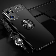Silikon Hülle Handyhülle Ultra Dünn Schutzhülle Tasche Flexible mit Magnetisch Fingerring Ständer JM3 für Oppo Find X5 Lite 5G Schwarz