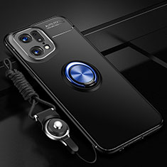 Silikon Hülle Handyhülle Ultra Dünn Schutzhülle Tasche Flexible mit Magnetisch Fingerring Ständer JM3 für Oppo Find X5 Pro 5G Blau und Schwarz