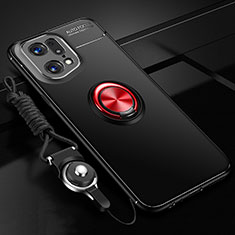 Silikon Hülle Handyhülle Ultra Dünn Schutzhülle Tasche Flexible mit Magnetisch Fingerring Ständer JM3 für Oppo Find X5 Pro 5G Rot und Schwarz