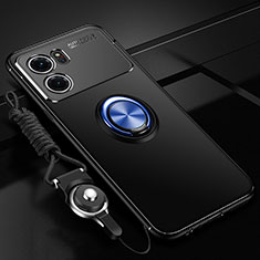 Silikon Hülle Handyhülle Ultra Dünn Schutzhülle Tasche Flexible mit Magnetisch Fingerring Ständer JM3 für Oppo K10 5G Blau und Schwarz