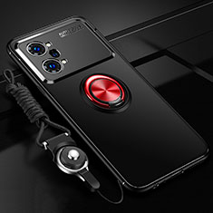 Silikon Hülle Handyhülle Ultra Dünn Schutzhülle Tasche Flexible mit Magnetisch Fingerring Ständer JM3 für Oppo K10 Pro 5G Rot und Schwarz