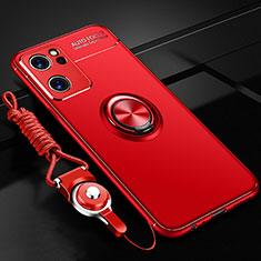 Silikon Hülle Handyhülle Ultra Dünn Schutzhülle Tasche Flexible mit Magnetisch Fingerring Ständer JM3 für Oppo Reno7 5G Rot