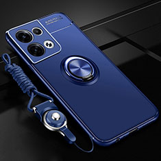 Silikon Hülle Handyhülle Ultra Dünn Schutzhülle Tasche Flexible mit Magnetisch Fingerring Ständer JM3 für Oppo Reno8 5G Blau