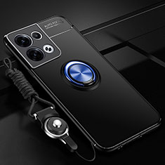Silikon Hülle Handyhülle Ultra Dünn Schutzhülle Tasche Flexible mit Magnetisch Fingerring Ständer JM3 für Oppo Reno8 Pro+ Plus 5G Blau und Schwarz
