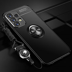 Silikon Hülle Handyhülle Ultra Dünn Schutzhülle Tasche Flexible mit Magnetisch Fingerring Ständer JM3 für Samsung Galaxy A32 4G Schwarz