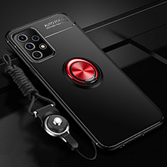 Silikon Hülle Handyhülle Ultra Dünn Schutzhülle Tasche Flexible mit Magnetisch Fingerring Ständer JM3 für Samsung Galaxy A33 5G Rot und Schwarz