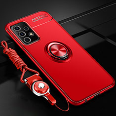Silikon Hülle Handyhülle Ultra Dünn Schutzhülle Tasche Flexible mit Magnetisch Fingerring Ständer JM3 für Samsung Galaxy A52 5G Rot und Schwarz