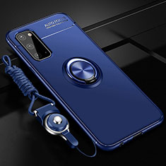 Silikon Hülle Handyhülle Ultra Dünn Schutzhülle Tasche Flexible mit Magnetisch Fingerring Ständer JM3 für Samsung Galaxy S20 5G Blau