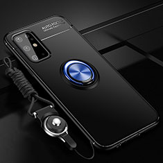 Silikon Hülle Handyhülle Ultra Dünn Schutzhülle Tasche Flexible mit Magnetisch Fingerring Ständer JM3 für Samsung Galaxy S20 Plus 5G Blau und Schwarz