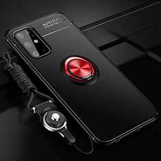 Silikon Hülle Handyhülle Ultra Dünn Schutzhülle Tasche Flexible mit Magnetisch Fingerring Ständer JM3 für Samsung Galaxy S20 Plus 5G Rot und Schwarz