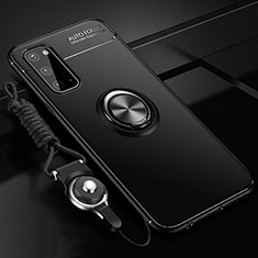 Silikon Hülle Handyhülle Ultra Dünn Schutzhülle Tasche Flexible mit Magnetisch Fingerring Ständer JM3 für Samsung Galaxy S20 Schwarz