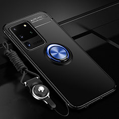 Silikon Hülle Handyhülle Ultra Dünn Schutzhülle Tasche Flexible mit Magnetisch Fingerring Ständer JM3 für Samsung Galaxy S20 Ultra 5G Blau und Schwarz