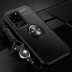 Silikon Hülle Handyhülle Ultra Dünn Schutzhülle Tasche Flexible mit Magnetisch Fingerring Ständer JM3 für Samsung Galaxy S20 Ultra 5G Schwarz