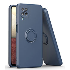 Silikon Hülle Handyhülle Ultra Dünn Schutzhülle Tasche Flexible mit Magnetisch Fingerring Ständer QW1 für Samsung Galaxy F12 Blau