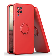 Silikon Hülle Handyhülle Ultra Dünn Schutzhülle Tasche Flexible mit Magnetisch Fingerring Ständer QW1 für Samsung Galaxy F12 Rot