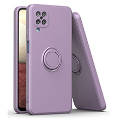 Silikon Hülle Handyhülle Ultra Dünn Schutzhülle Tasche Flexible mit Magnetisch Fingerring Ständer QW1 für Samsung Galaxy F12 Violett