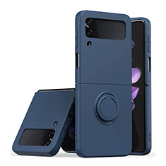 Silikon Hülle Handyhülle Ultra Dünn Schutzhülle Tasche Flexible mit Magnetisch Fingerring Ständer QW1 für Samsung Galaxy Z Flip3 5G Blau
