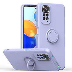 Silikon Hülle Handyhülle Ultra Dünn Schutzhülle Tasche Flexible mit Magnetisch Fingerring Ständer QW1 für Xiaomi Redmi Note 11 4G (2022) Lavendel Grau