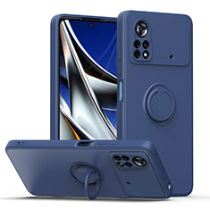 Silikon Hülle Handyhülle Ultra Dünn Schutzhülle Tasche Flexible mit Magnetisch Fingerring Ständer QW1 für Xiaomi Redmi Note 11E Pro 5G Blau