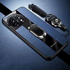 Silikon Hülle Handyhülle Ultra Dünn Schutzhülle Tasche Flexible mit Magnetisch Fingerring Ständer S01 für OnePlus 11 5G Blau