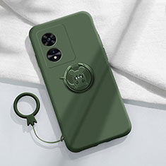 Silikon Hülle Handyhülle Ultra Dünn Schutzhülle Tasche Flexible mit Magnetisch Fingerring Ständer S01 für Oppo A38 Nachtgrün