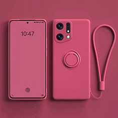 Silikon Hülle Handyhülle Ultra Dünn Schutzhülle Tasche Flexible mit Magnetisch Fingerring Ständer S01 für Oppo Find X5 5G Pink