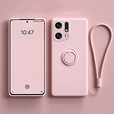 Silikon Hülle Handyhülle Ultra Dünn Schutzhülle Tasche Flexible mit Magnetisch Fingerring Ständer S01 für Oppo Find X5 Pro 5G Rosa