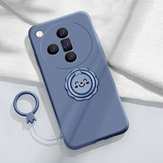 Silikon Hülle Handyhülle Ultra Dünn Schutzhülle Tasche Flexible mit Magnetisch Fingerring Ständer S01 für Oppo Find X7 Ultra 5G Lavendel Grau
