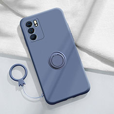 Silikon Hülle Handyhülle Ultra Dünn Schutzhülle Tasche Flexible mit Magnetisch Fingerring Ständer S01 für Oppo Reno6 5G Lavendel Grau