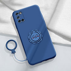 Silikon Hülle Handyhülle Ultra Dünn Schutzhülle Tasche Flexible mit Magnetisch Fingerring Ständer S01 für Oppo Reno6 Pro 5G Blau