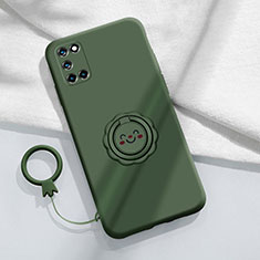 Silikon Hülle Handyhülle Ultra Dünn Schutzhülle Tasche Flexible mit Magnetisch Fingerring Ständer S01 für Oppo Reno6 Pro 5G Nachtgrün