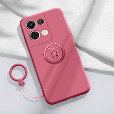 Silikon Hülle Handyhülle Ultra Dünn Schutzhülle Tasche Flexible mit Magnetisch Fingerring Ständer S01 für Oppo Reno8 5G Pink