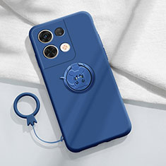 Silikon Hülle Handyhülle Ultra Dünn Schutzhülle Tasche Flexible mit Magnetisch Fingerring Ständer S01 für Oppo Reno9 Pro+ Plus 5G Blau