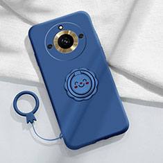 Silikon Hülle Handyhülle Ultra Dünn Schutzhülle Tasche Flexible mit Magnetisch Fingerring Ständer S01 für Realme 11 Pro+ Plus 5G Blau