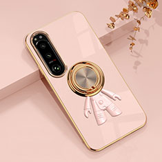 Silikon Hülle Handyhülle Ultra Dünn Schutzhülle Tasche Flexible mit Magnetisch Fingerring Ständer S01 für Sony Xperia 10 IV Rosa