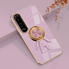 Silikon Hülle Handyhülle Ultra Dünn Schutzhülle Tasche Flexible mit Magnetisch Fingerring Ständer S01 für Sony Xperia 10 V Helles Lila