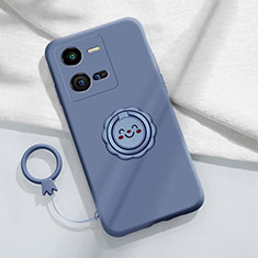 Silikon Hülle Handyhülle Ultra Dünn Schutzhülle Tasche Flexible mit Magnetisch Fingerring Ständer S01 für Vivo iQOO 10 Pro 5G Lavendel Grau