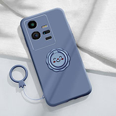 Silikon Hülle Handyhülle Ultra Dünn Schutzhülle Tasche Flexible mit Magnetisch Fingerring Ständer S01 für Vivo iQOO 11 Pro 5G Lavendel Grau