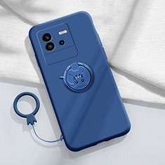 Silikon Hülle Handyhülle Ultra Dünn Schutzhülle Tasche Flexible mit Magnetisch Fingerring Ständer S01 für Vivo iQOO Neo6 5G Blau