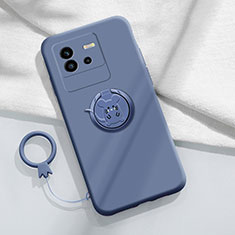 Silikon Hülle Handyhülle Ultra Dünn Schutzhülle Tasche Flexible mit Magnetisch Fingerring Ständer S01 für Vivo iQOO Neo6 SE 5G Lavendel Grau