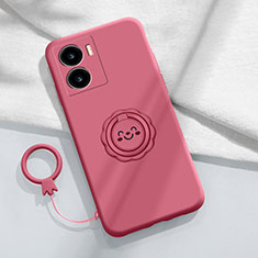 Silikon Hülle Handyhülle Ultra Dünn Schutzhülle Tasche Flexible mit Magnetisch Fingerring Ständer S01 für Vivo iQOO Z7 5G Pink