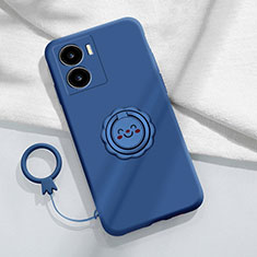 Silikon Hülle Handyhülle Ultra Dünn Schutzhülle Tasche Flexible mit Magnetisch Fingerring Ständer S01 für Vivo iQOO Z7x 5G Blau
