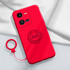 Silikon Hülle Handyhülle Ultra Dünn Schutzhülle Tasche Flexible mit Magnetisch Fingerring Ständer S01 für Vivo X80 Lite 5G Rot