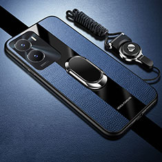 Silikon Hülle Handyhülle Ultra Dünn Schutzhülle Tasche Flexible mit Magnetisch Fingerring Ständer S01 für Vivo Y35m 5G Blau